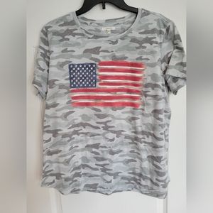 Maurices Camouflage Short Sleeve Shirt with American Flag, Great and White, XL